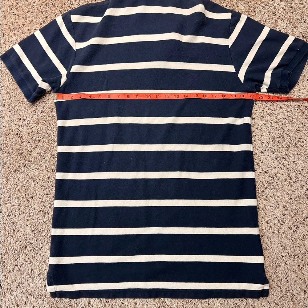 Old Navy 100% Cotton Polo Shirt Mens Navy And White Striped Y2K Size L Spring 09